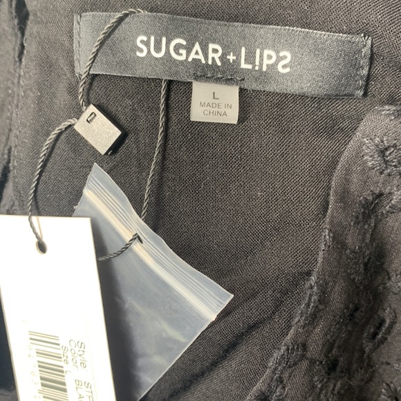 NWT SUGAR+LIPS Black Embroidered Eyelet Short Dress/ROMPER sz Large - Picture 3 of 4